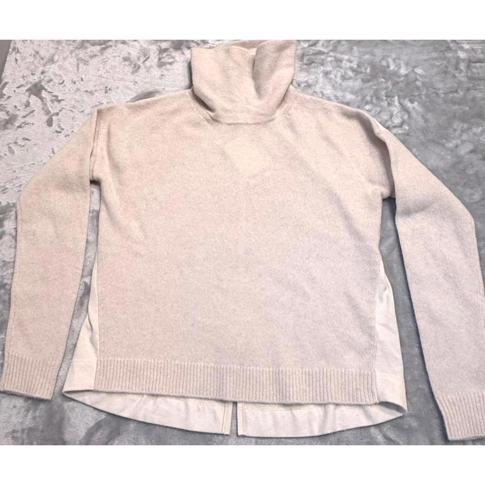 NWT Splendid Collection Oatmeal Cashmere Mixed Media Split Back Turtleneck‎ - XS